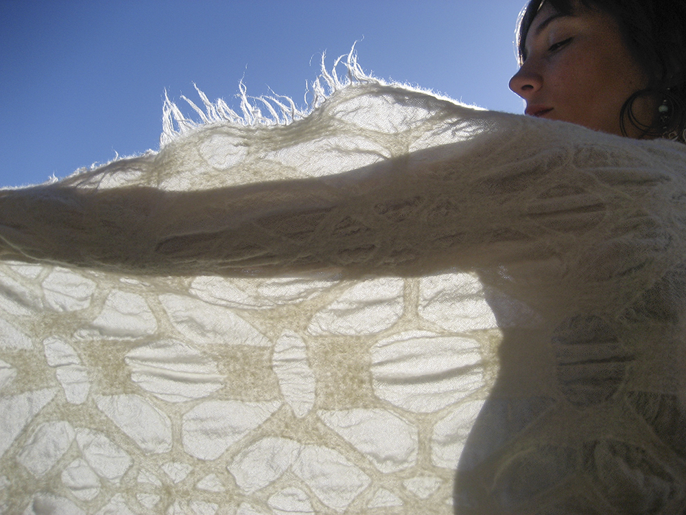 Winter White, 2007, wool, resist printed.