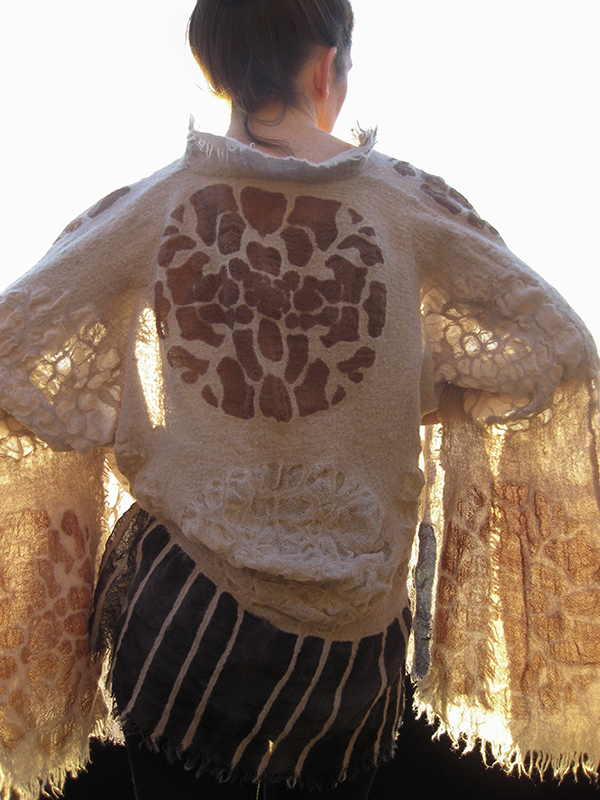 Mandala, 2007, wool, gauze, resist printed, fulled.