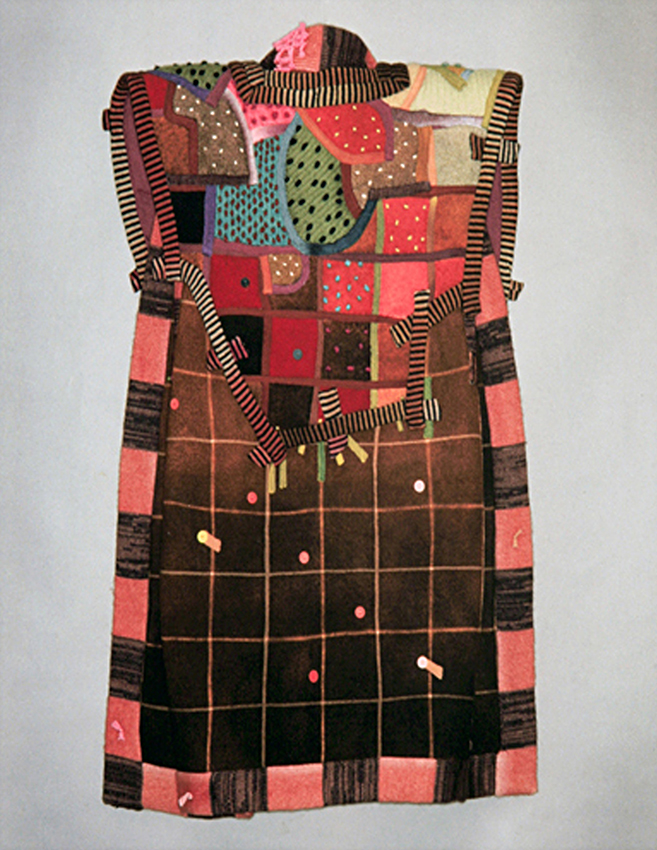 Garden Vest, 1983, wool, resist, dyed, embroidery.