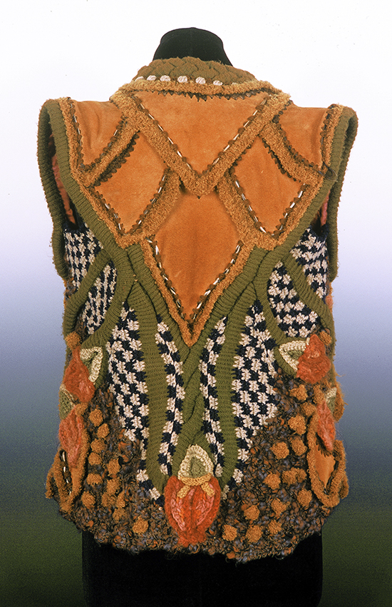 Petal Vest, 1971, wool, crochet, knit, leather.
