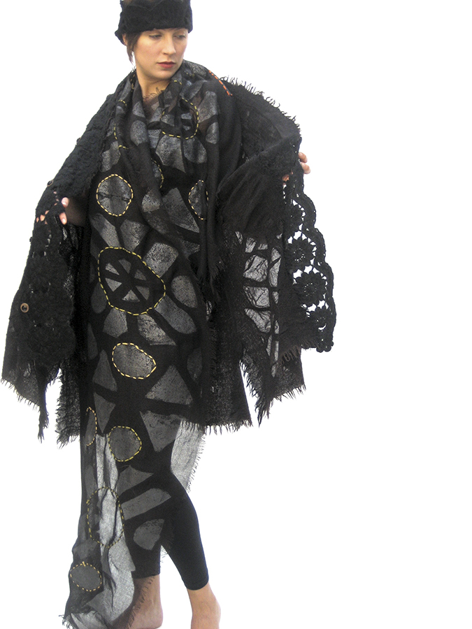Turkish Coat with shawl, 2008, wool, resist paste.