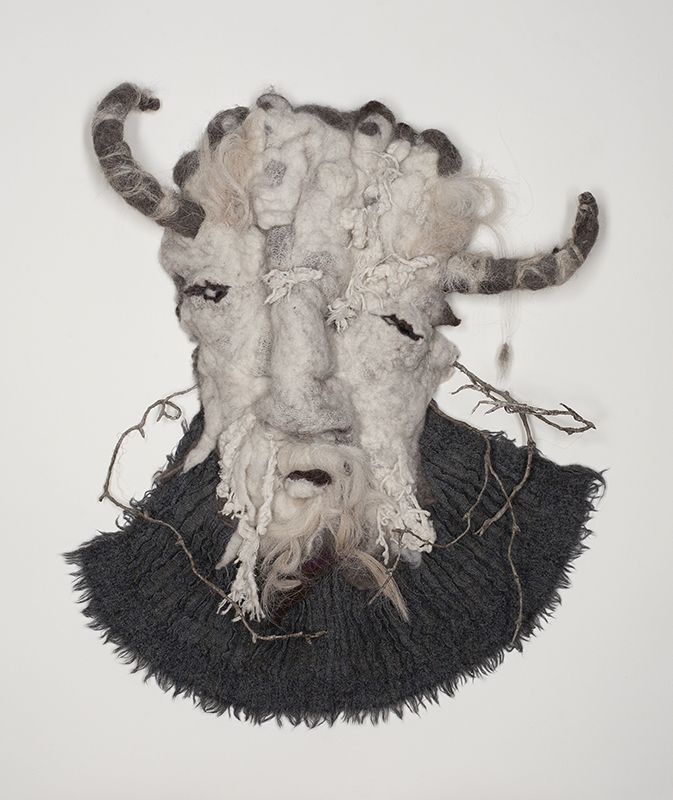 Goat Mask, 2015, wool, reed, silk, wire, 23"x9"x28"