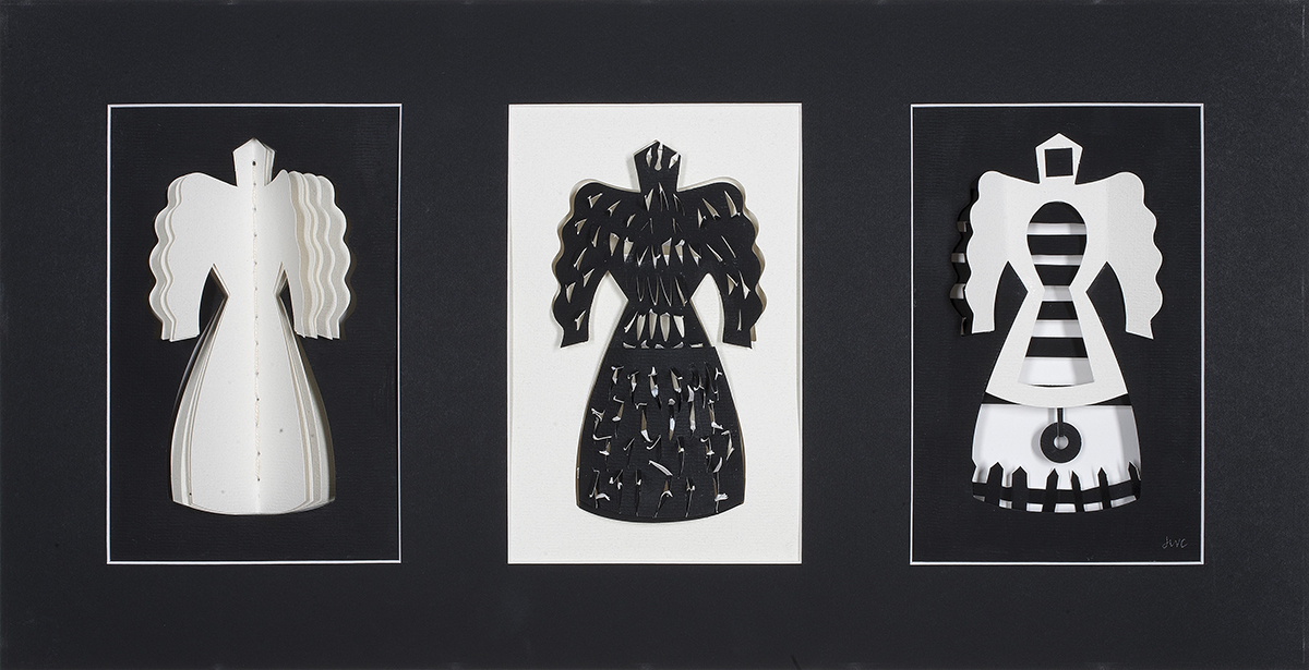 "Three Sisters", 2010, 23”x11", paper, gesso, cut.