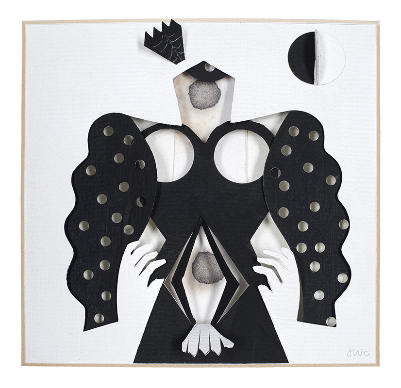 Dancer, 2010, 4"x4", paper, gesso, cut, punched.