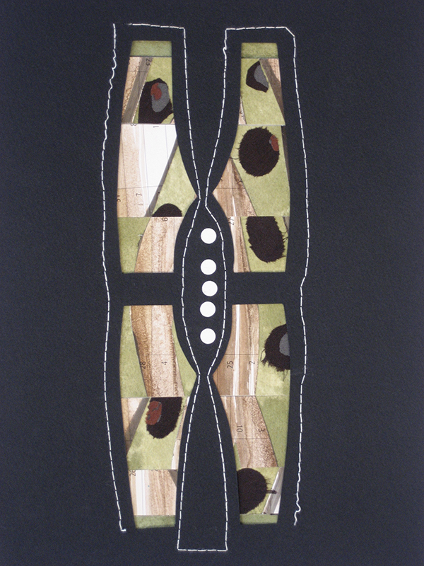Pants Marker, 2005, 5x7, paper, paint, stitched.