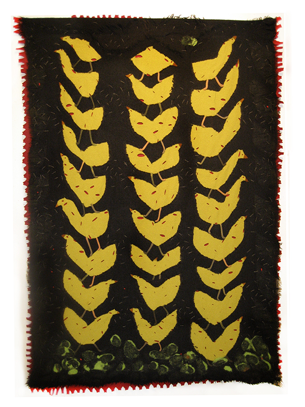 "All in a Row", 2009, 36"x48", wool, pieced, fulled, stitched.