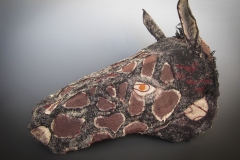 Horse Mask, 2011, 17"x9"x10", silk, wool, reed, 17" x 10" x 9"