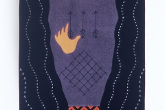 "Archer", 1988, wool, clamp resist, dyed pieced, fulled, 76"x38"