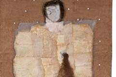 "Geisha", 2015 15.5"x49.5", handmade paper, burned, stitched, wool, plant material.