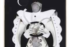 "Juggler", 2010, 4"x4", paper, gesso, punched, cut.