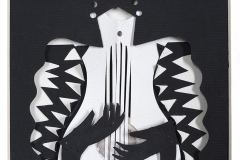 "Player", 2010, 4"x4", paper, gesso, cut, punched.