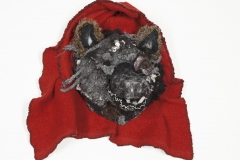 "Wolf Mask", 2015, 14"x8" x14", wool, reed, fulled, stitched.